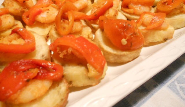 crostini di patate e mazzancolle